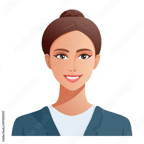 Flat Vector. Portrait of only one Woman. Simple Background.
