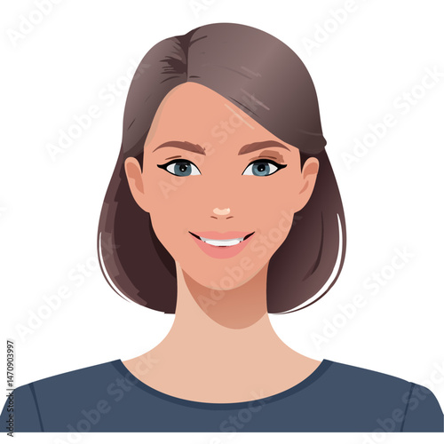 Flat Vector. Portrait of only one Woman. Simple Background.
