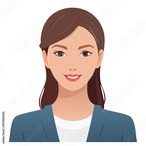 Flat Vector. Portrait of only one Woman. Simple Background.
