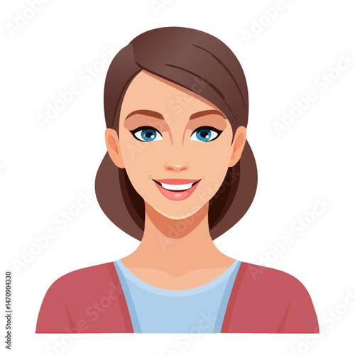Flat Vector. Portrait of only one Woman. Simple Background.