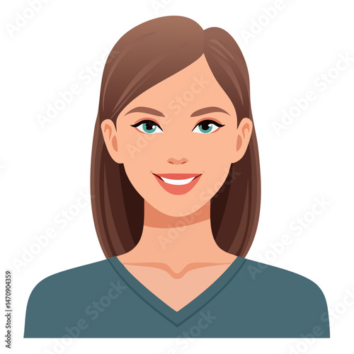 Flat Vector. Portrait of only one Woman. Simple Background.