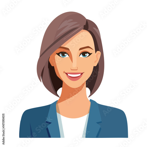 Flat Vector. Portrait of only one Woman. Simple Background.