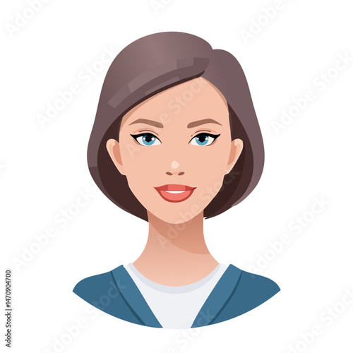 Flat Vector. Portrait of only one Woman. Simple Background.