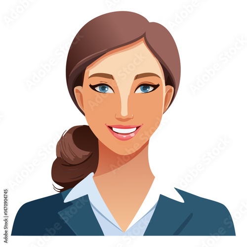 Flat Vector. Portrait of only one Woman. Simple Background.