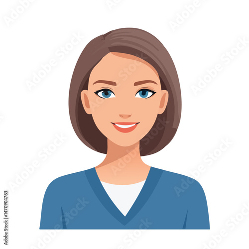 Flat Vector. Portrait of only one Woman. Simple Background.
