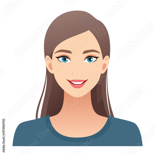 Flat Vector. Portrait of only one Woman. Simple Background.