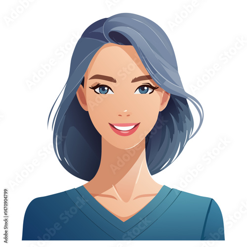 Flat Vector. Portrait of only one Woman. Simple Background.
