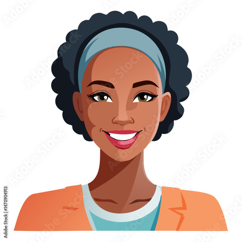 Flat Vector. Portrait of only one Woman. Simple Background.