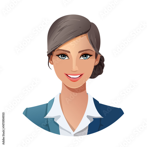 Flat Vector. Portrait of only one Woman. Simple Background.