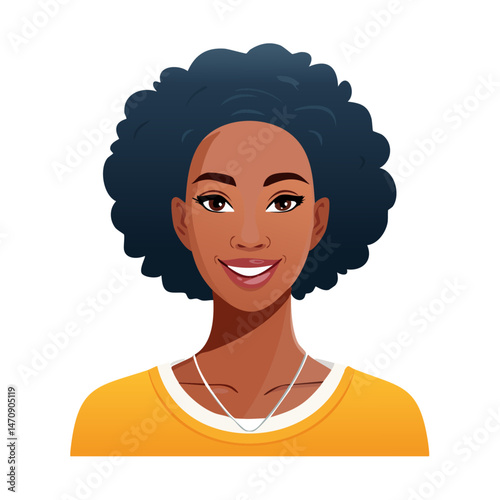 Flat Vector. Portrait of only one Woman. Simple Background.