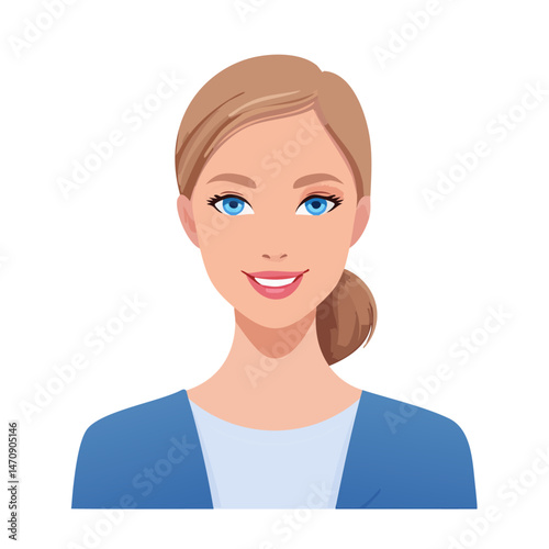 Flat Vector. Portrait of only one Woman. Simple Background.