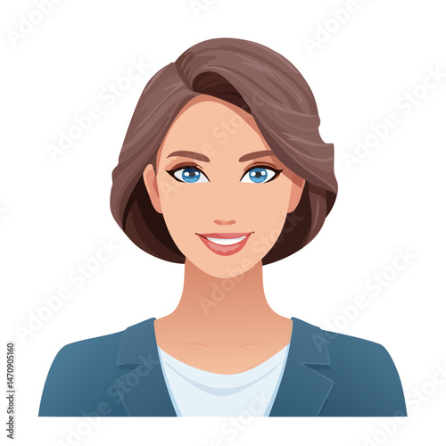 Flat Vector. Portrait of only one Woman. Simple Background.