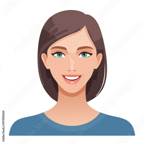 Flat Vector. Portrait of only one Woman. Simple Background.