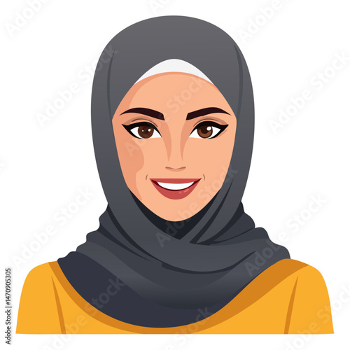 Flat Vector. Portrait of only one Woman. Simple Background.