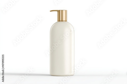 Elegant off-white pump bottle with a gold top.