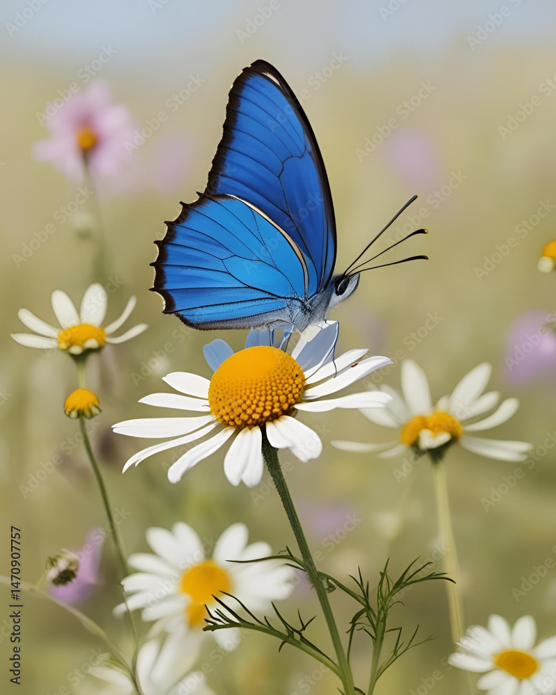 Obraz premium blue butterfly, butterfly on flower, beautiful butterfly, butterfly and flowers, vibrant butterfly, butterfly close-up, butterfly wings, blue insect, delicate butterfly, butterfly in bloom, butterfly 