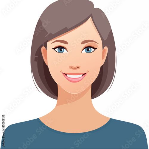 Flat Vector. Portrait of only one Woman. Simple Background.