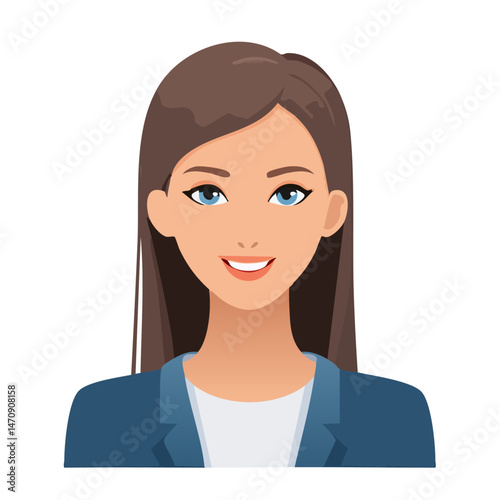 Flat Vector. Portrait of only one Woman. Simple Background.