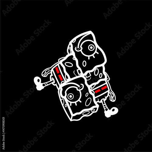 Funky Robot Cheese Characters with Red Details
