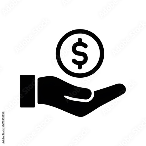 Dollar in Hand Icon – Solid Money Holding Symbol Black Silhouette