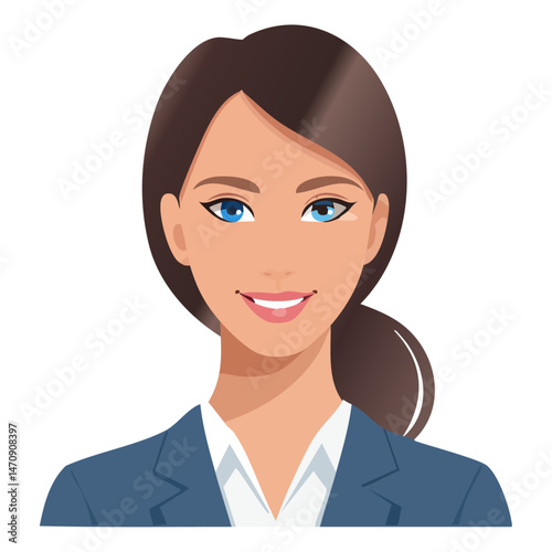 Flat Vector. Portrait of only one Woman. Simple Background.