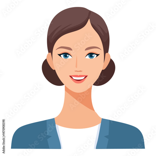 Flat Vector. Portrait of only one Woman. Simple Background.