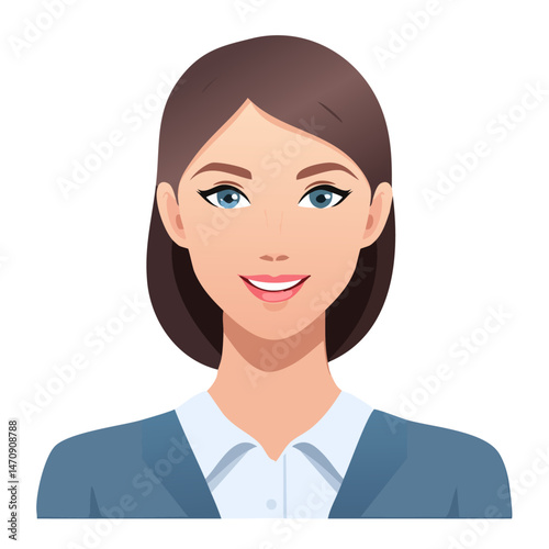 Flat Vector. Portrait of only one Woman. Simple Background.