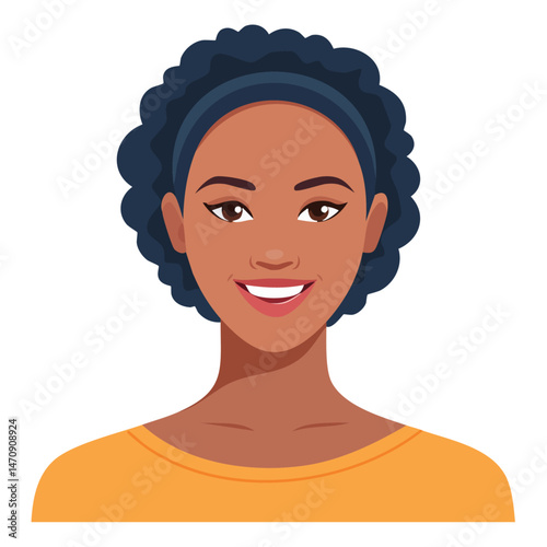 Flat Vector. Portrait of only one Woman. Simple Background.