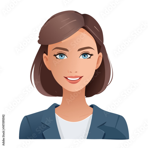 Flat Vector. Portrait of only one Woman. Simple Background.