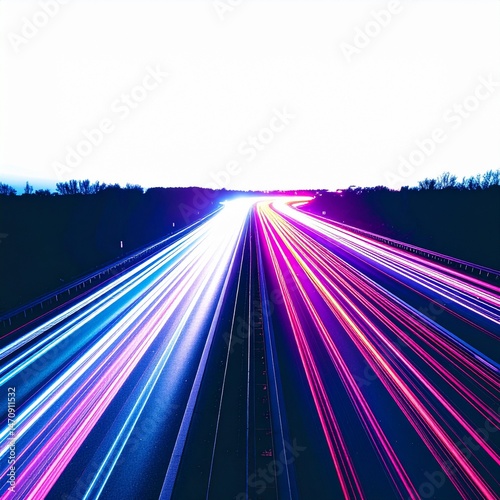 Long exposure highway traffic light trails at night for background wallpaper on transparent background