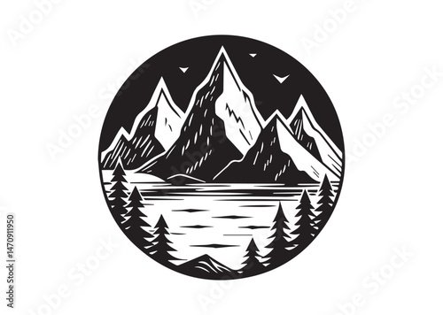 Mountain Lake Silhouette Vector
