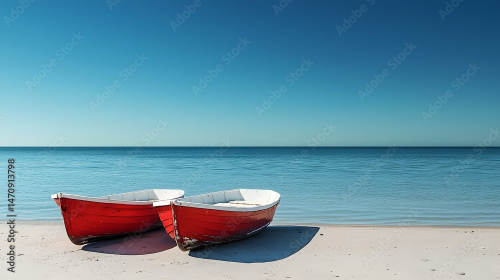 Naklejka premium Tranquil Coastal Fishing Boats