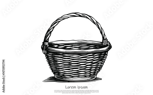 Woven Wicker Basket Black And White Isolated On Transparent Background
