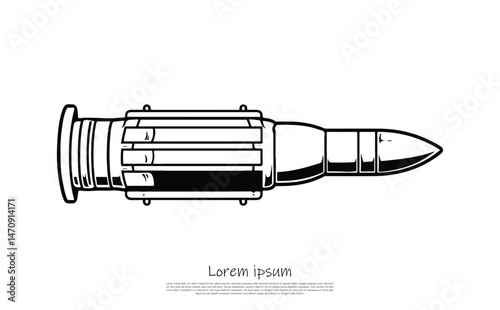Detailed Bullet Ammunition Outline on Transparent Background