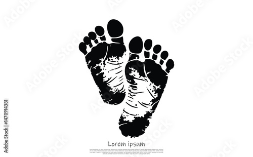 Footprints on Transparent Background, Barefoot Trail, Foot Impression, Monochrome Feet