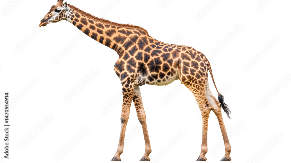Fototapeta premium African giraffe isolated on white background. Side view. 