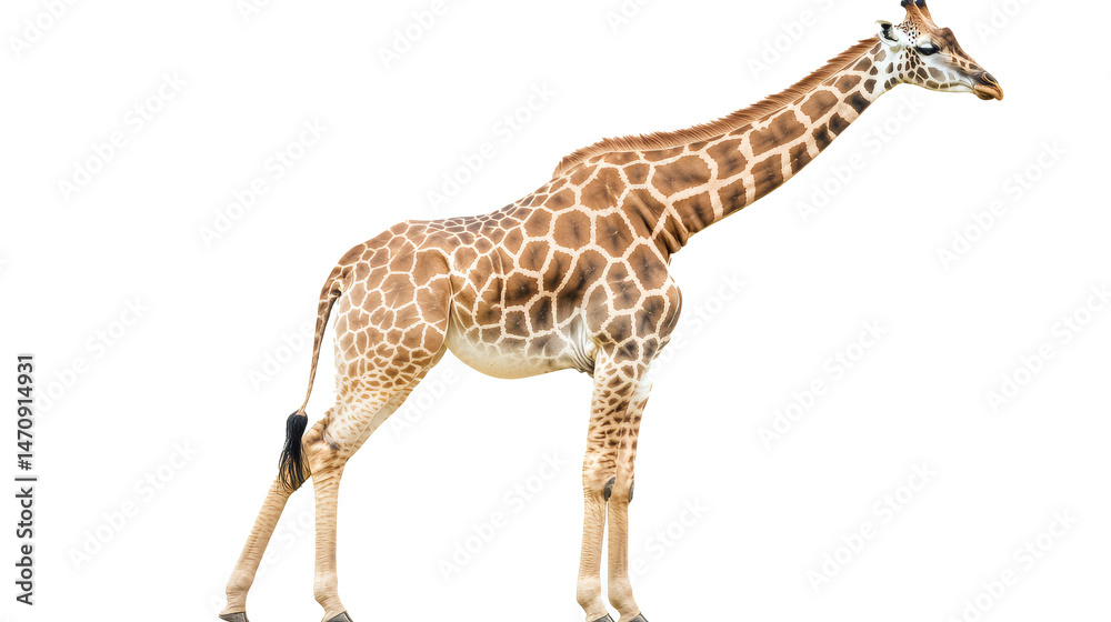 Fototapeta premium African giraffe isolated on white background. Side view. 