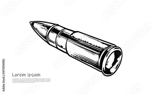 Monochrome Ammunition Cartridge with Grunge Texture on White Field