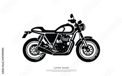 Monochrome Motorbike Silhouette Classic Motorcycle on White Backdrop