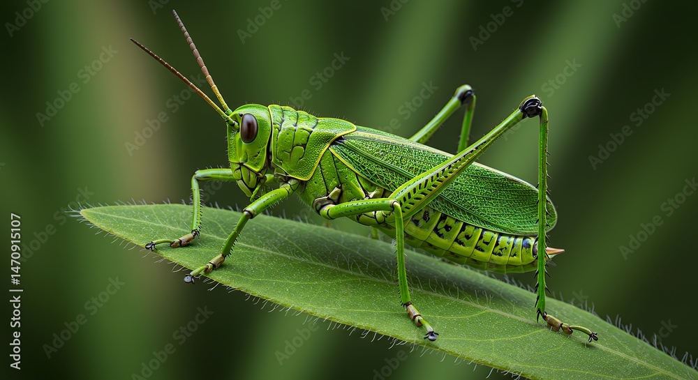 Vibrant Green Grasshopper on a Leaf: A Macro Photography Masterpiece Vibrant Green Grasshopper on a Leaf: A Macro Photography Masterpiece