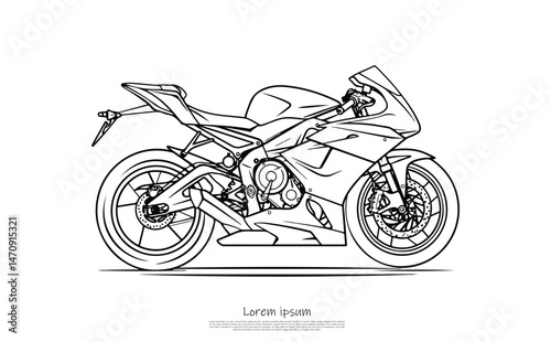 Outlined Racing Motorcycle on Transparent Background, Sleek Vehicle Silhouette, Modern Bike Design