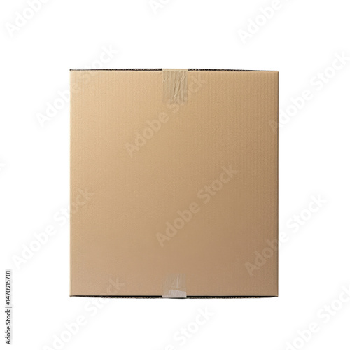 Plain Brown Cardboard Box with Tape on White  Isolated on transparent background