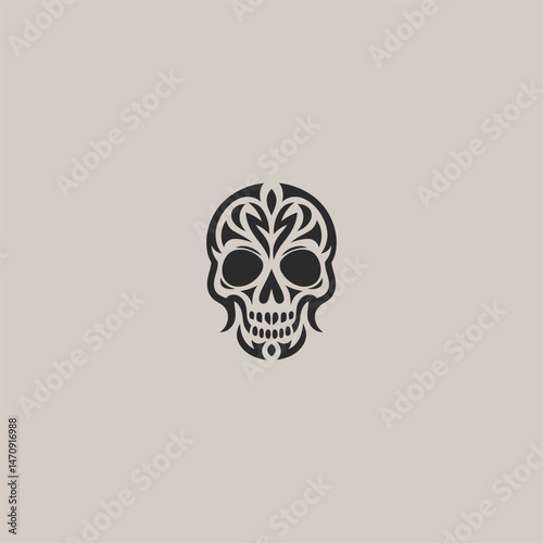 Abstract skull logo in edgy and creative minimal style.