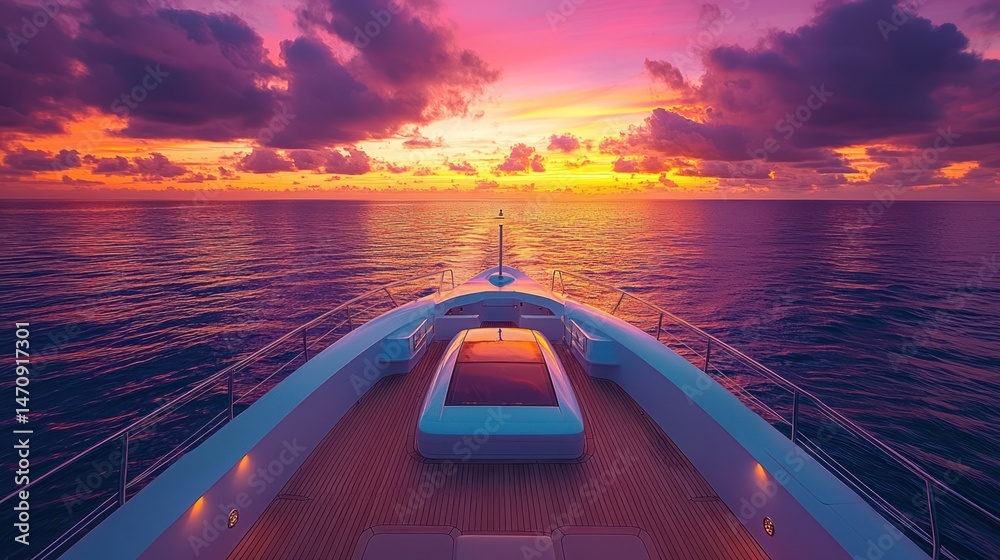 Obraz premium Luxurious yacht at breathtaking sunset over calm ocean