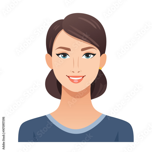 Flat Vector. Portrait of only one Woman. Simple Background.