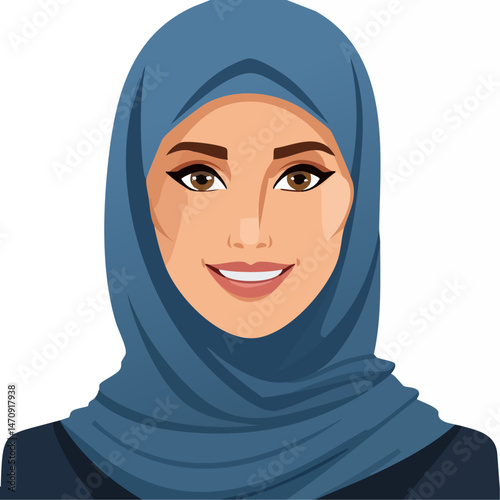 Flat Vector. Portrait of only one Woman. Simple Background.
