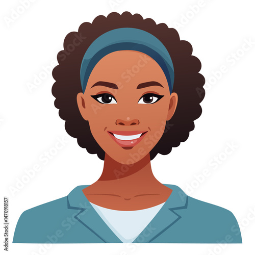 Flat Vector. Portrait of only one Woman. Simple Background.