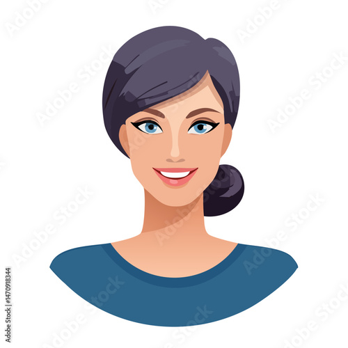 Flat Vector. Portrait of only one Woman. Simple Background.