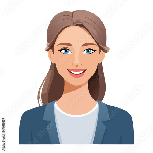 Flat Vector. Portrait of only one Woman. Simple Background.