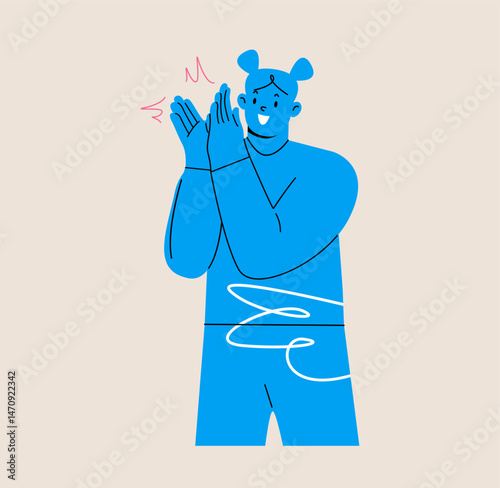 Woman clapping her hands congratulate. Colorful vector illustration